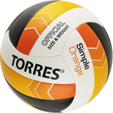 Мяч волейбольный Torres Simple Orange V32125 синтетическая кожа белый-черный-оранжевый